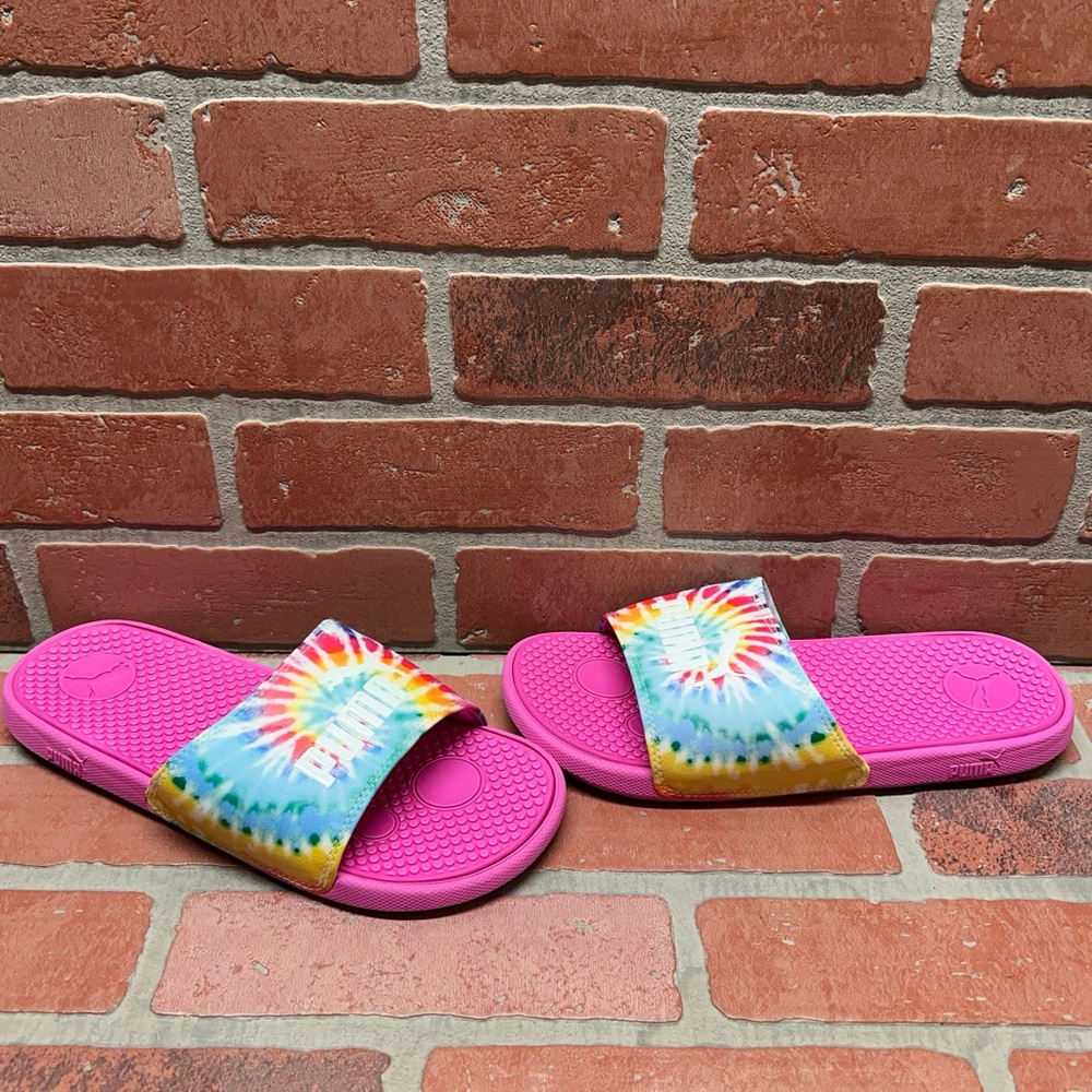 PUMA 'Cool Cat' Tie Dye/Pink Slide Sandals Women's Size 7C